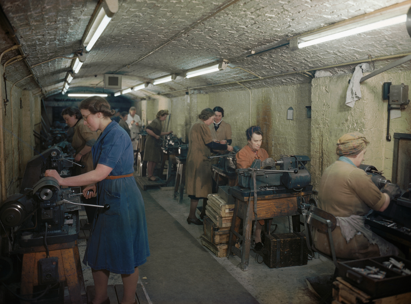 Women producing bullets and cannon shells in an underground munitions factory on the Wirral, Merseyside, 1945. (Image: IWM)